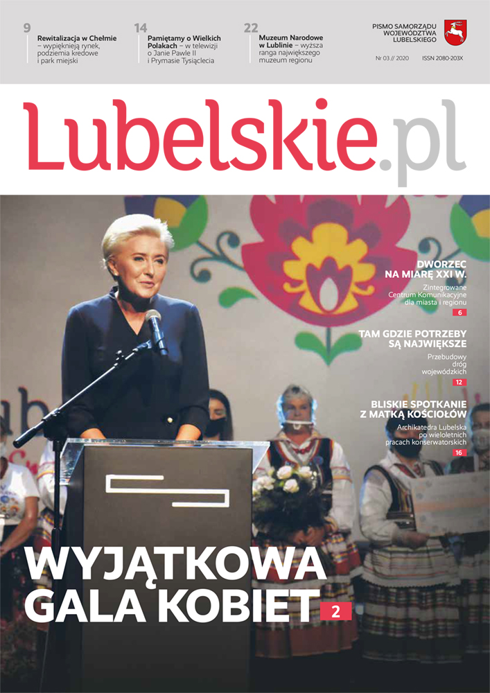 Okładka Lubelskie.pl - Prezydentowa przemawiająca podczas konferencji.