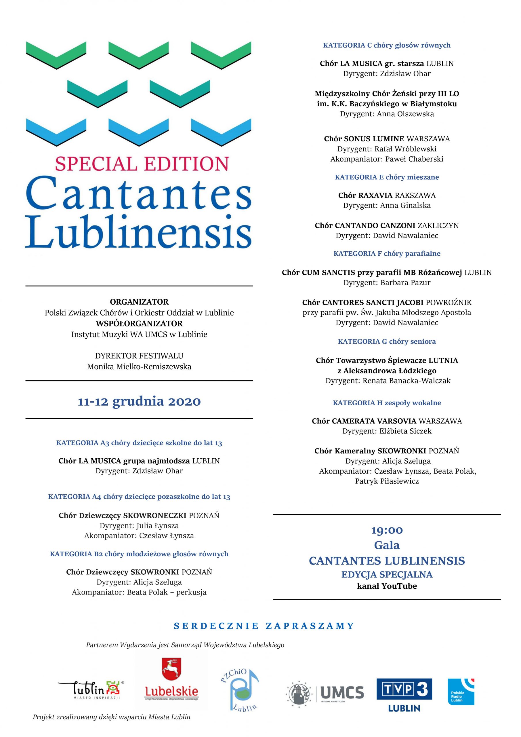Plakat przedstawiający plan wydarzeń Special Edition Cantantes Lublinensis