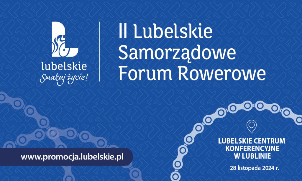 Łańcuch rowerowy i napis II Samorządowe Forum Rowerowe